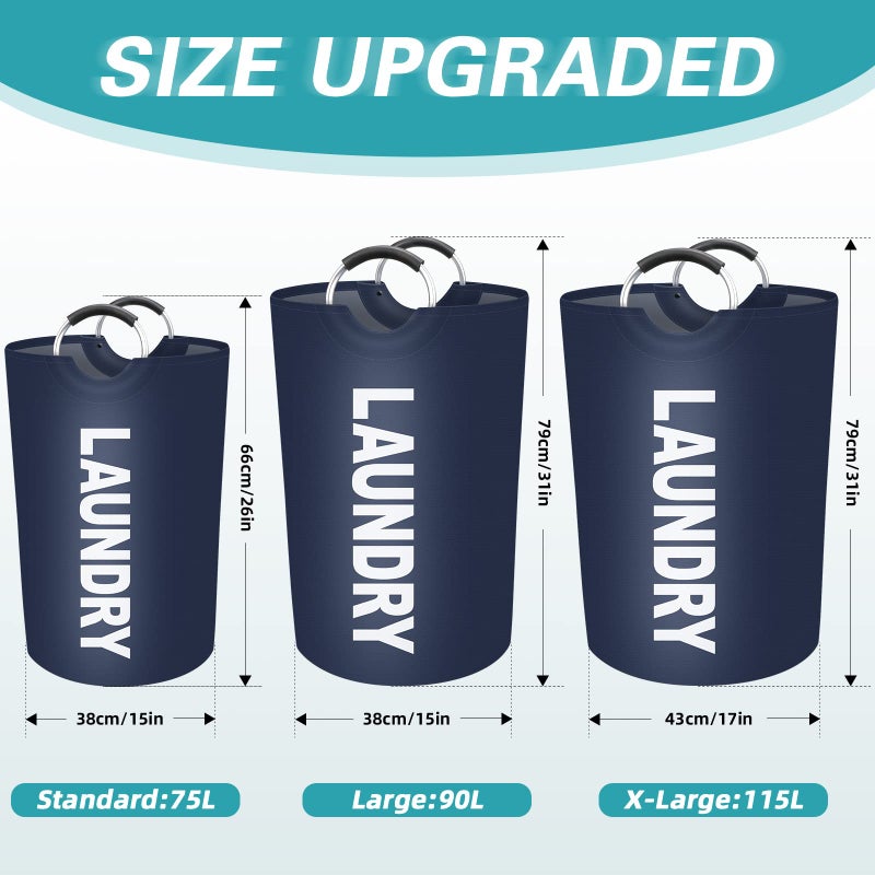 StorageRight 75L Large Laundry Basket  Laundry Hamper  Dirty Clothes Hamper for Laundry  Collapsible  Waterproof Laundry Baskets with Foam Protected Aluminum Handles for Laundry  Dorm  Family (Blue) - Image 2